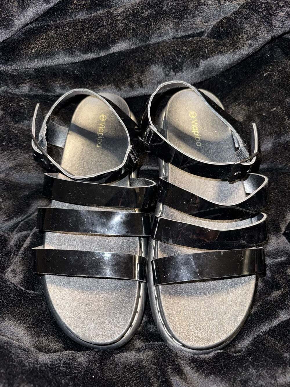 Viapipa Black Patent Strappy Platform Sandals Size 7
